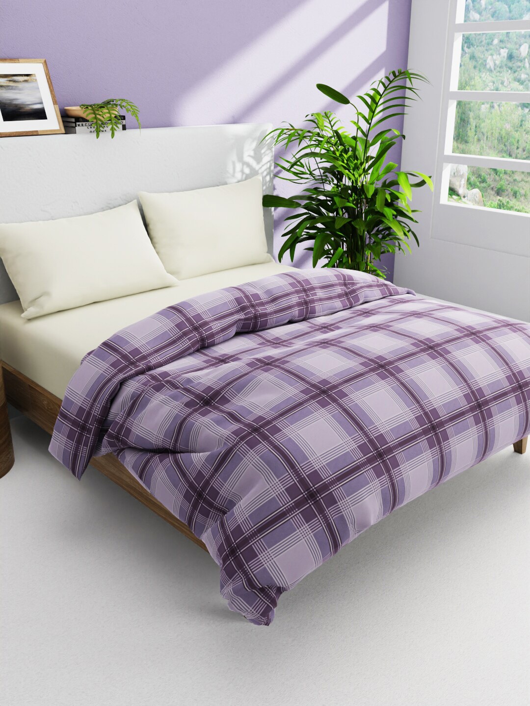 

BIANCA Purple & White Checked AC Room Pure Cotton 300 GSM Double Bed Comforter