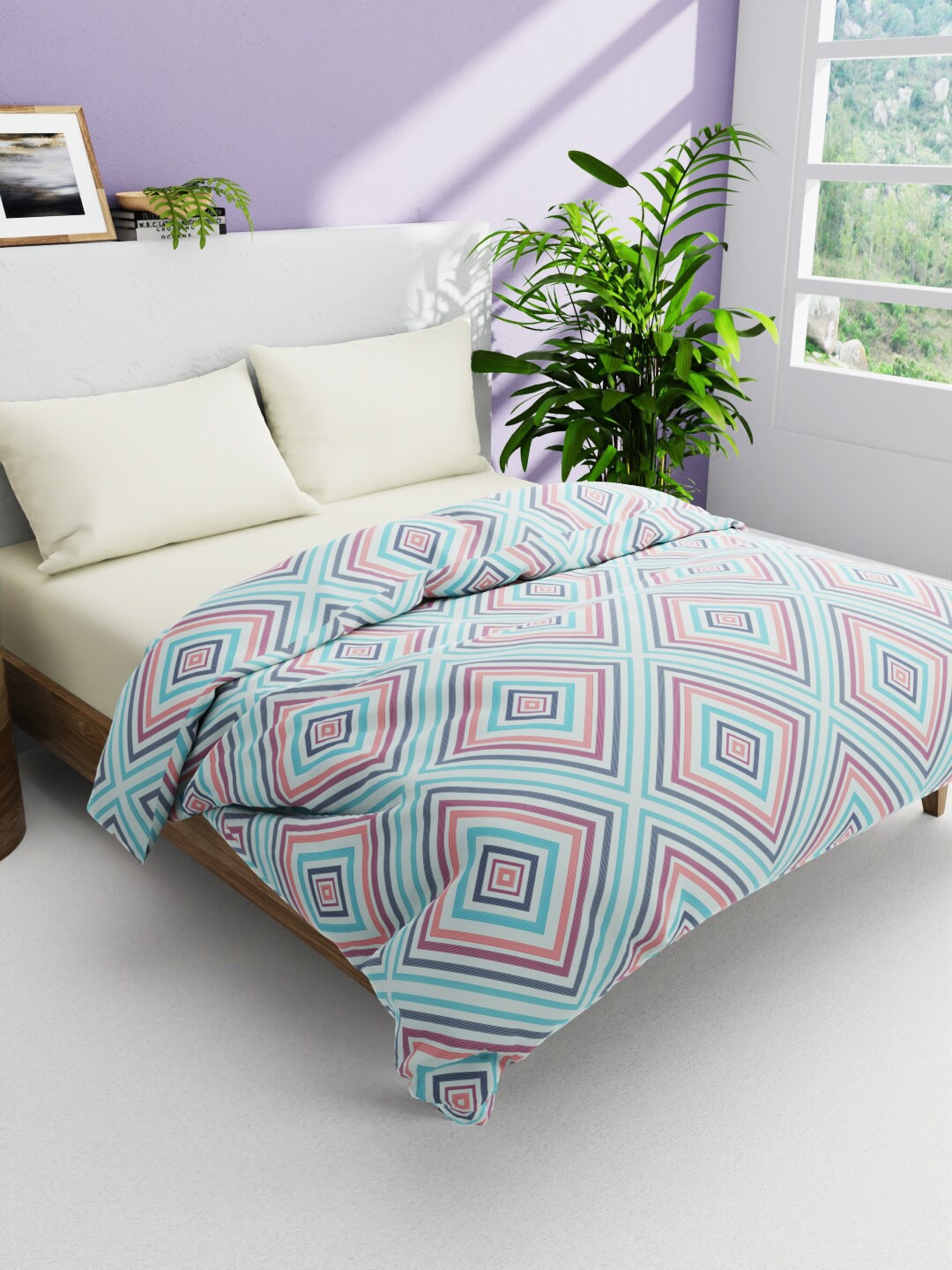 

BIANCA Red & Blue Geometric AC Room 300 GSM Cotton Double Bed Comforter