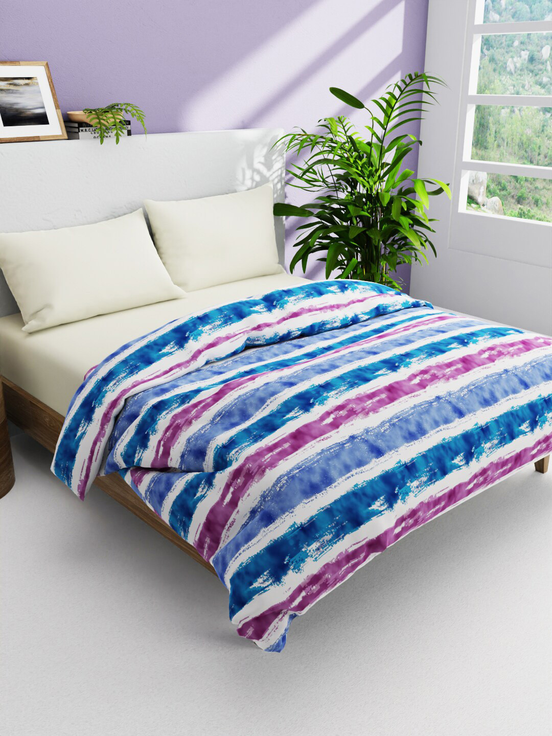 

BIANCA Victoria Blue & Purple Striped AC Room 300 GSM Double Bed Comforter