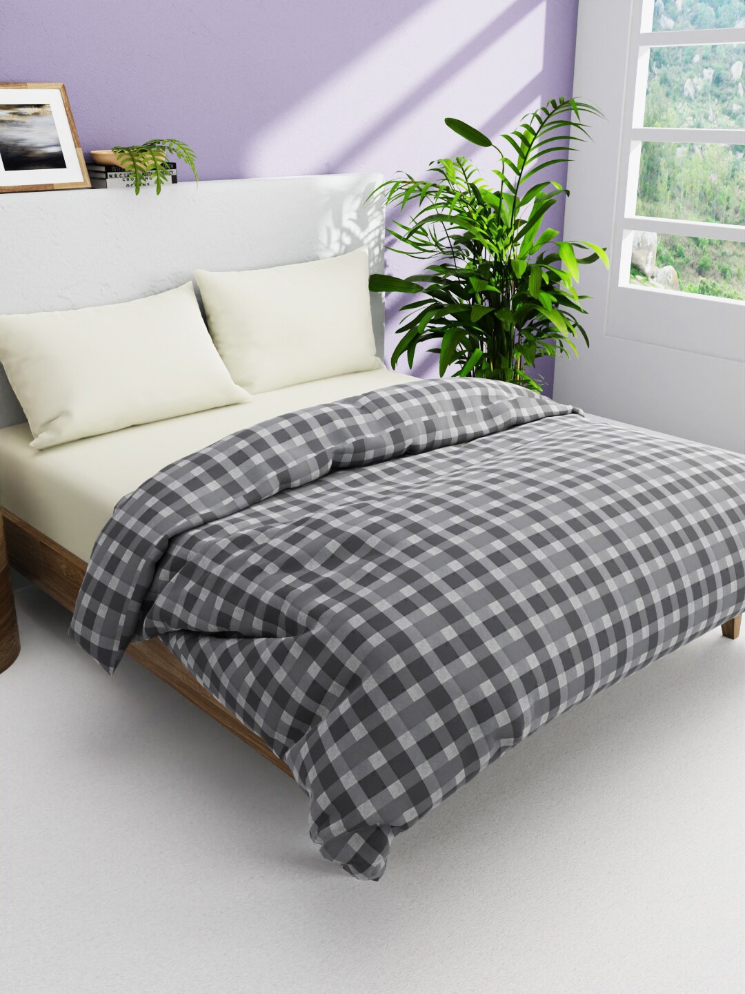 

BIANCA Grey & Black Checked AC Room Pure Cotton 300 GSM Double Bed Comforter