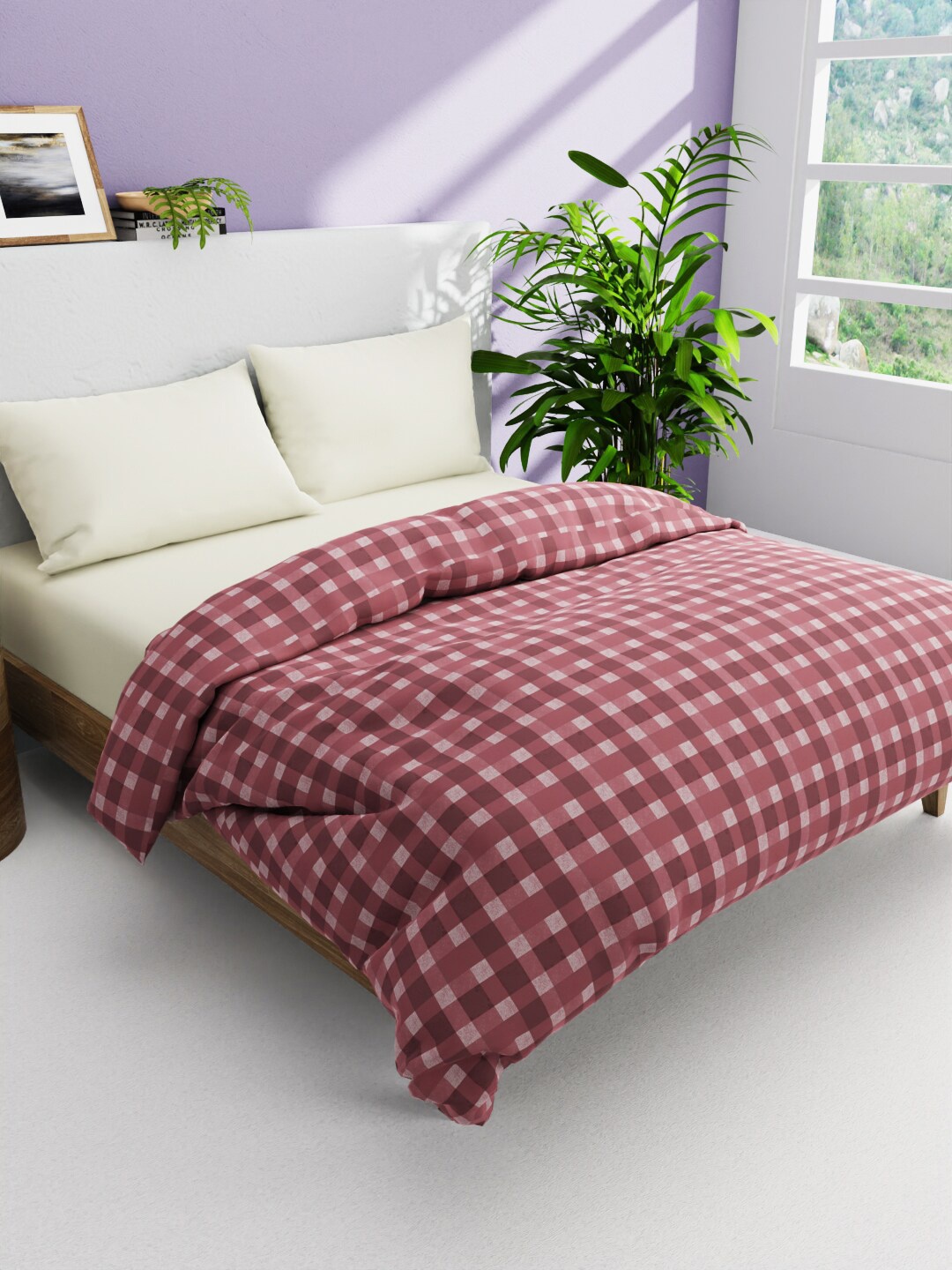 

BIANCA Mauve & White Checked AC Room Pure Cotton 300 GSM Double Bed Comforter