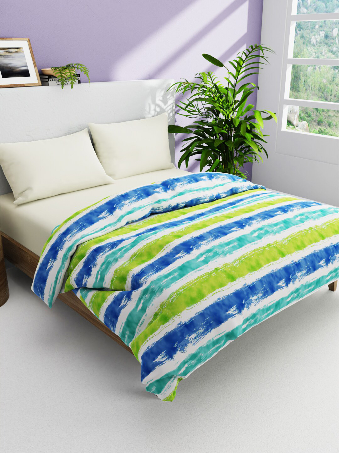 

BIANCA Blue & Green Striped AC Room Pure Cotton 300 GSM Double Bed Comforter