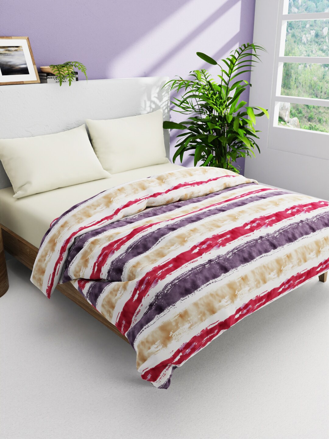 

BIANCA Victoria Beige & Pink Striped AC Room 300 GSM Double Bed Comforter