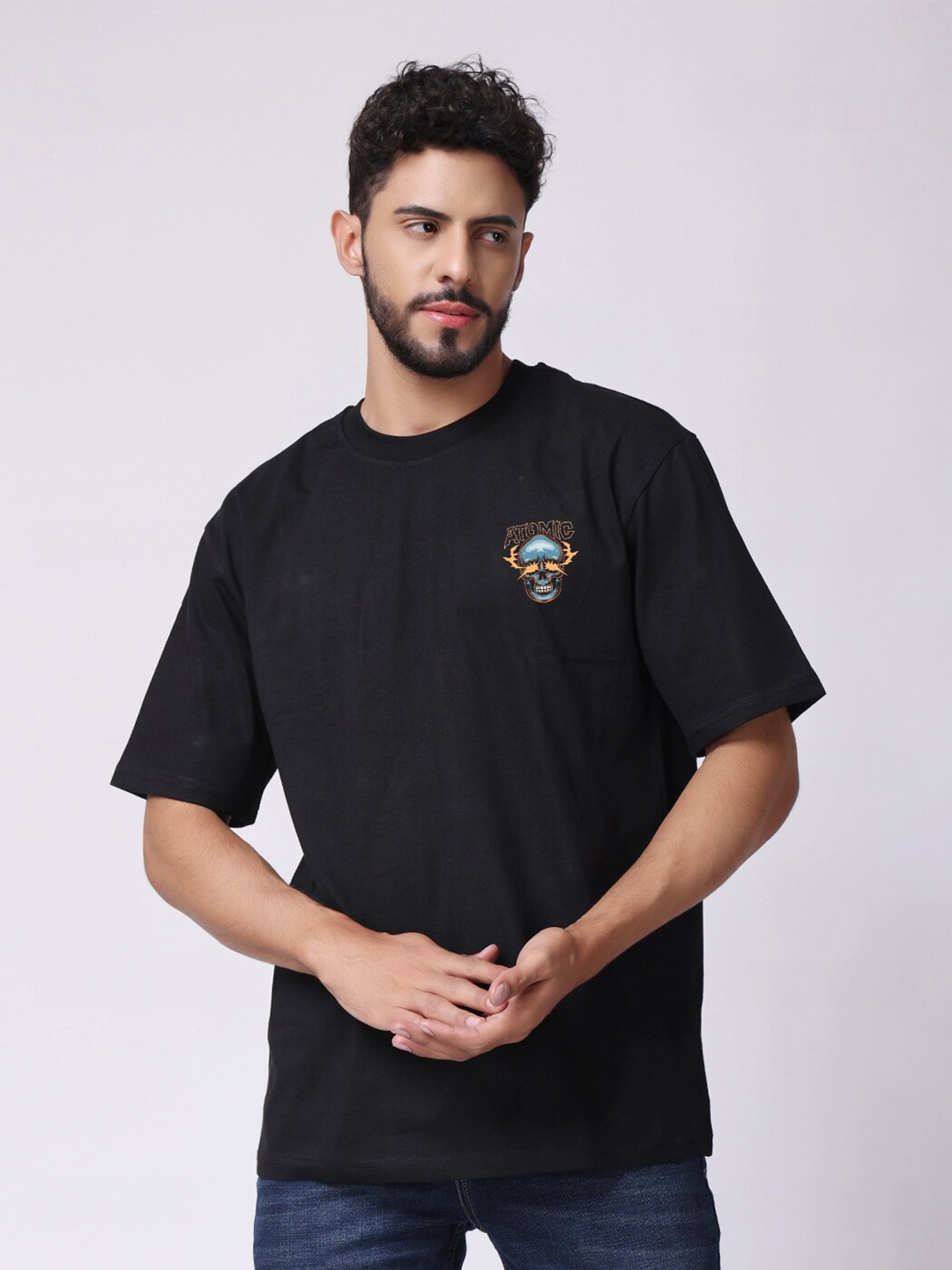 

The Label Bar Round Neck Short Sleeves Pure Cotton Oversized T-shirt, Black