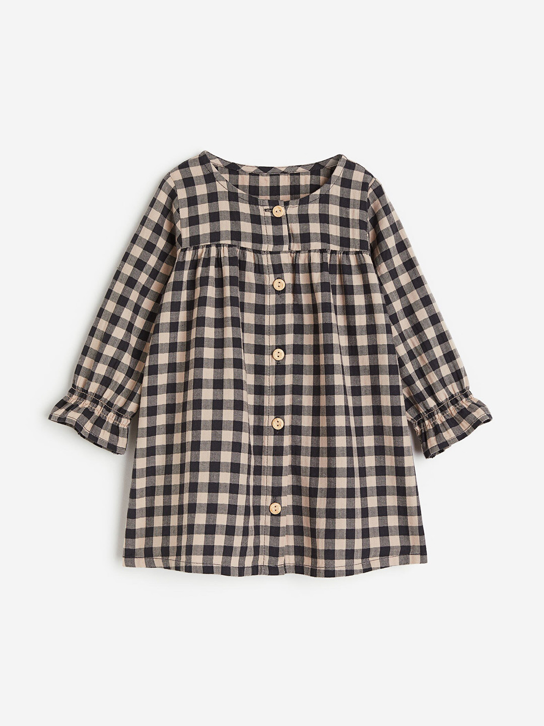 

H&M Girls Long-Sleeved Cotton Dress, Beige