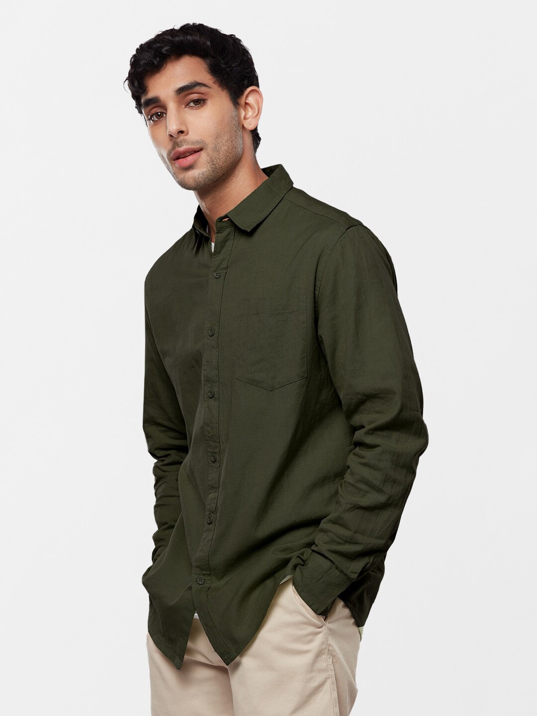 

The Souled Store Relaxed Pure Cotton Casual Shirt, Green