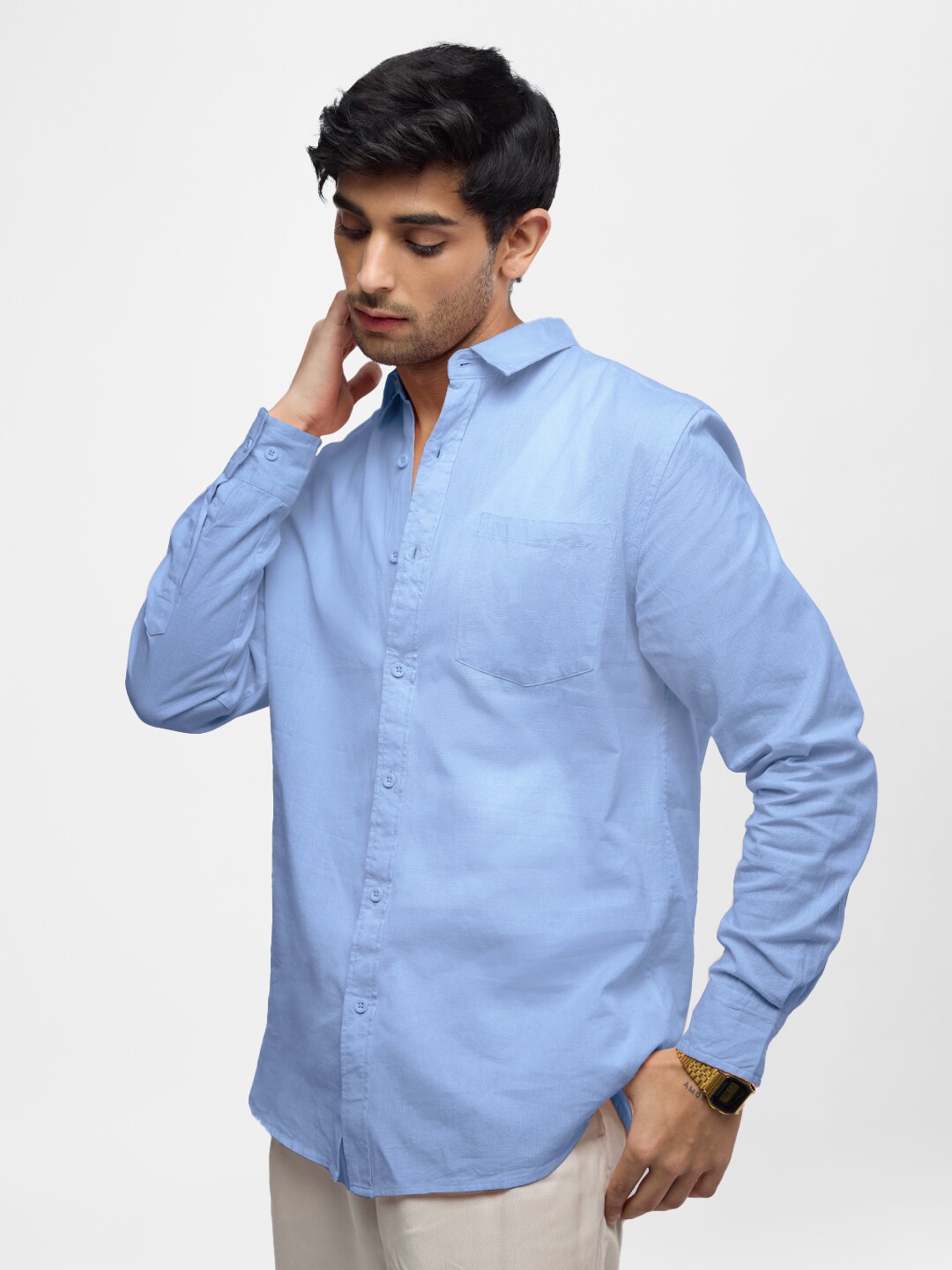 

The Souled Store Relaxed Spread Collar Pure Cotton Casual Shirt, Blue
