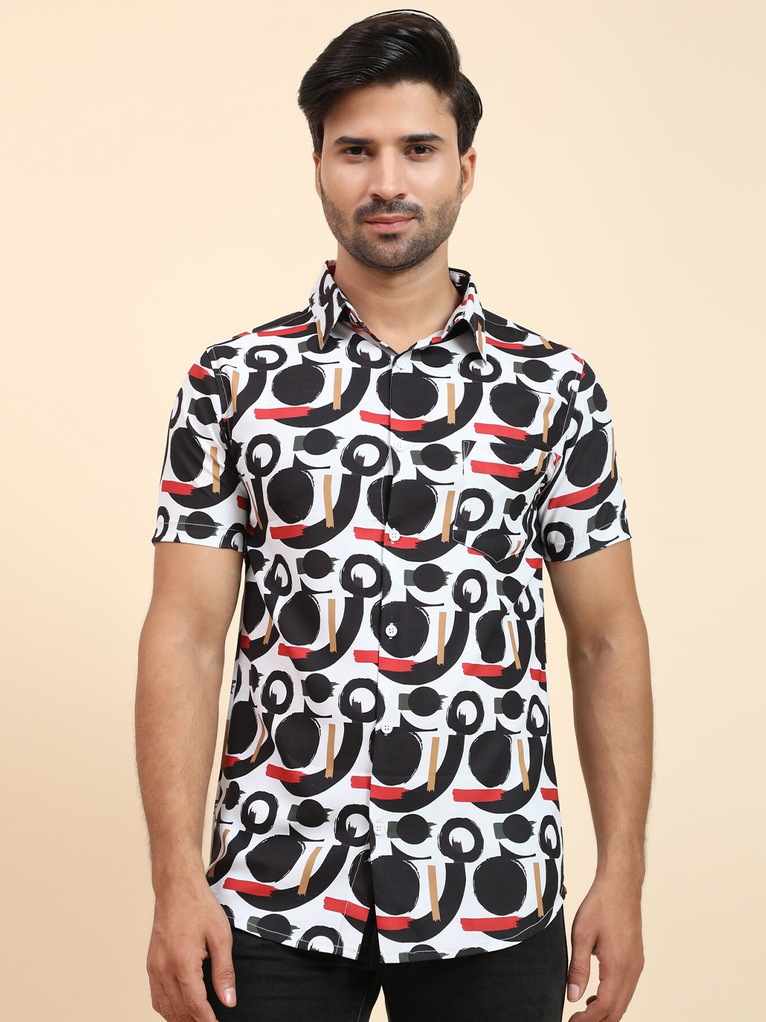 

JACKDANZA Geometric Printed Relaxed Regular Fit Opaque Casual Shirt, Black