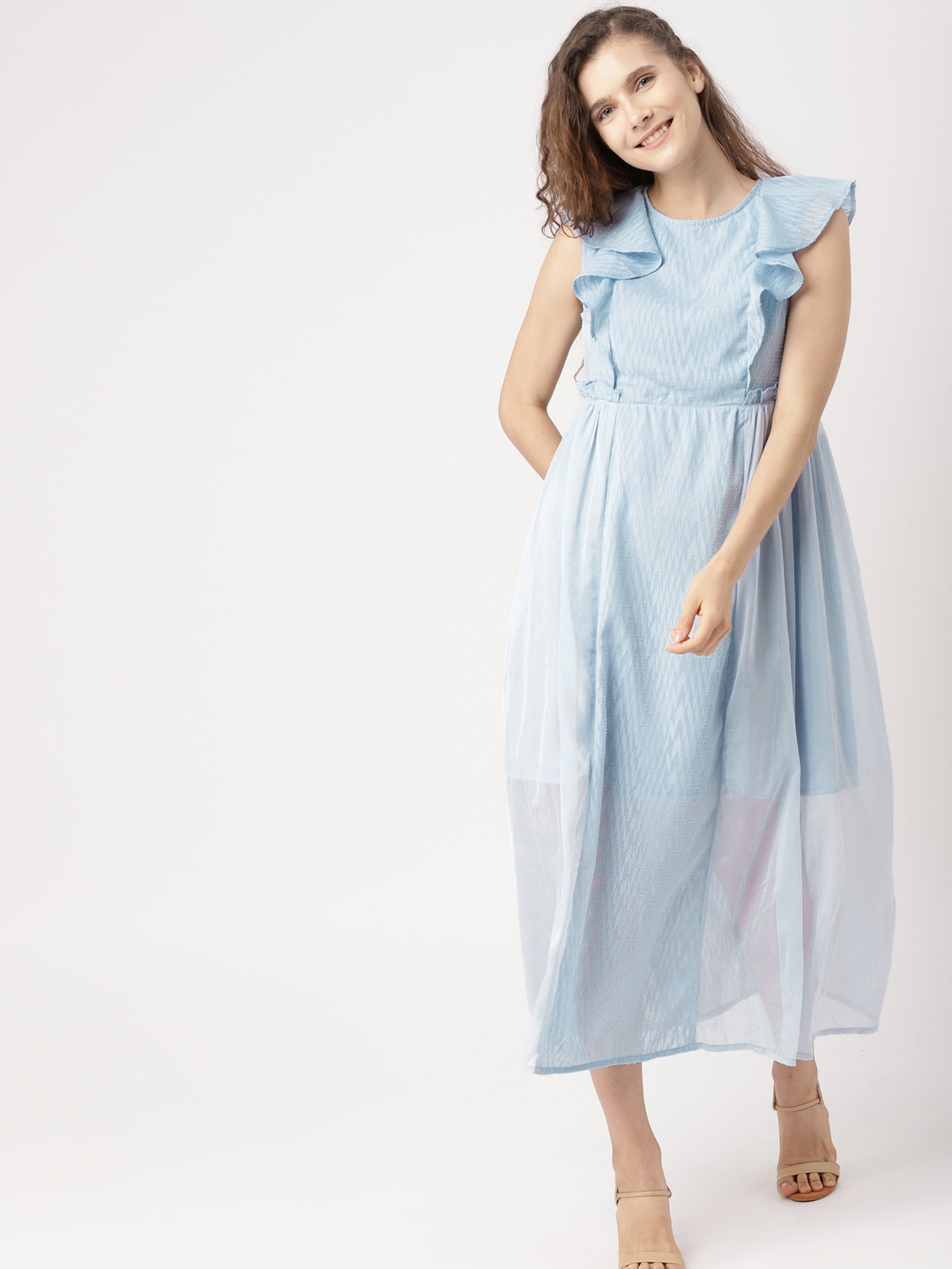 

DressBerry Women Blue Self Design Empire Dress