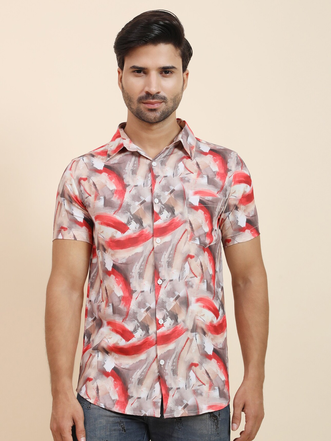 

JACKDANZA Abstract Printed Relaxed Regular Fit Opaque Casual Shirt, Grey