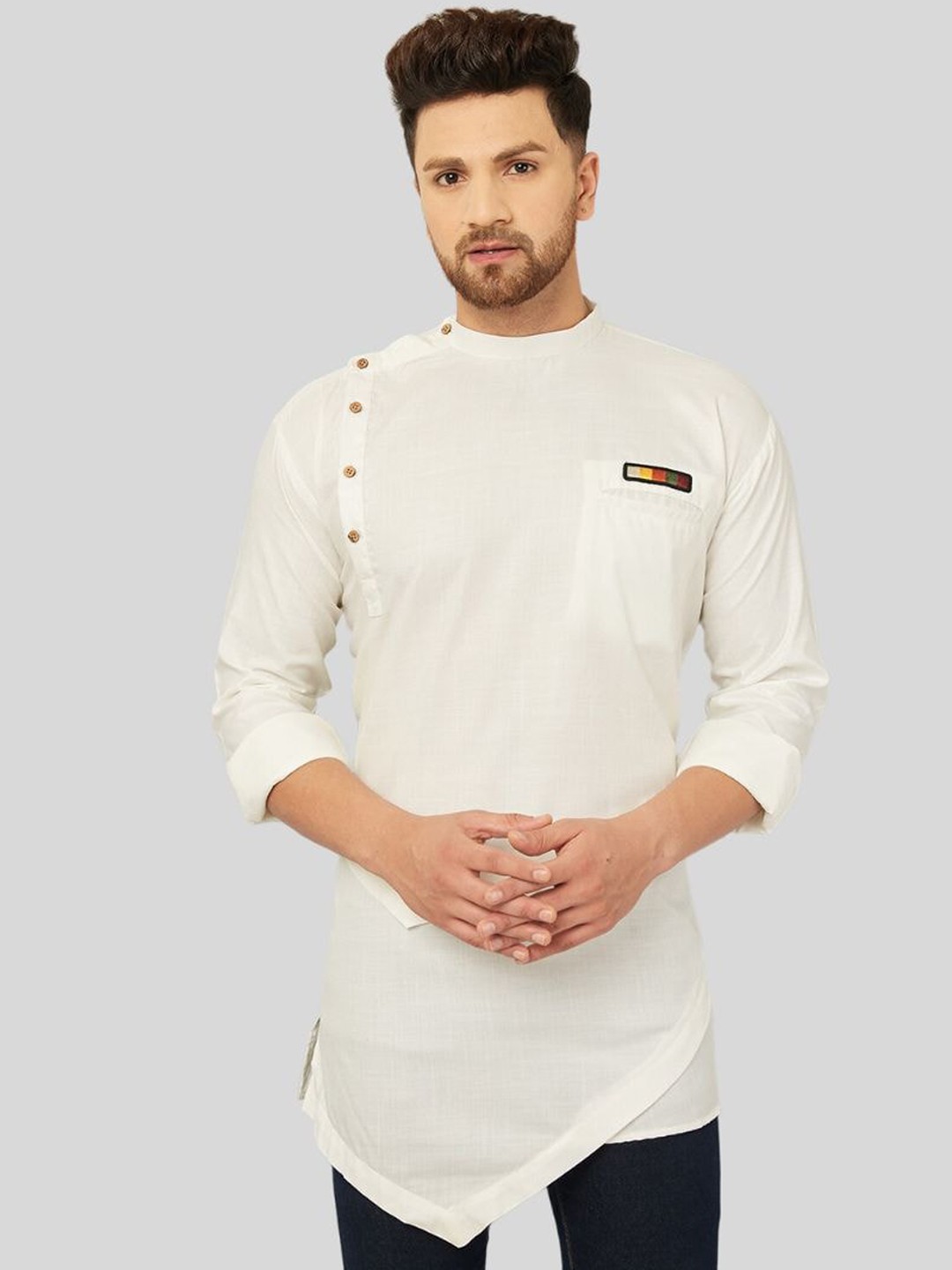 

Ben Martin Asymmetric Hem Long Sleeves Denim Kurta, White