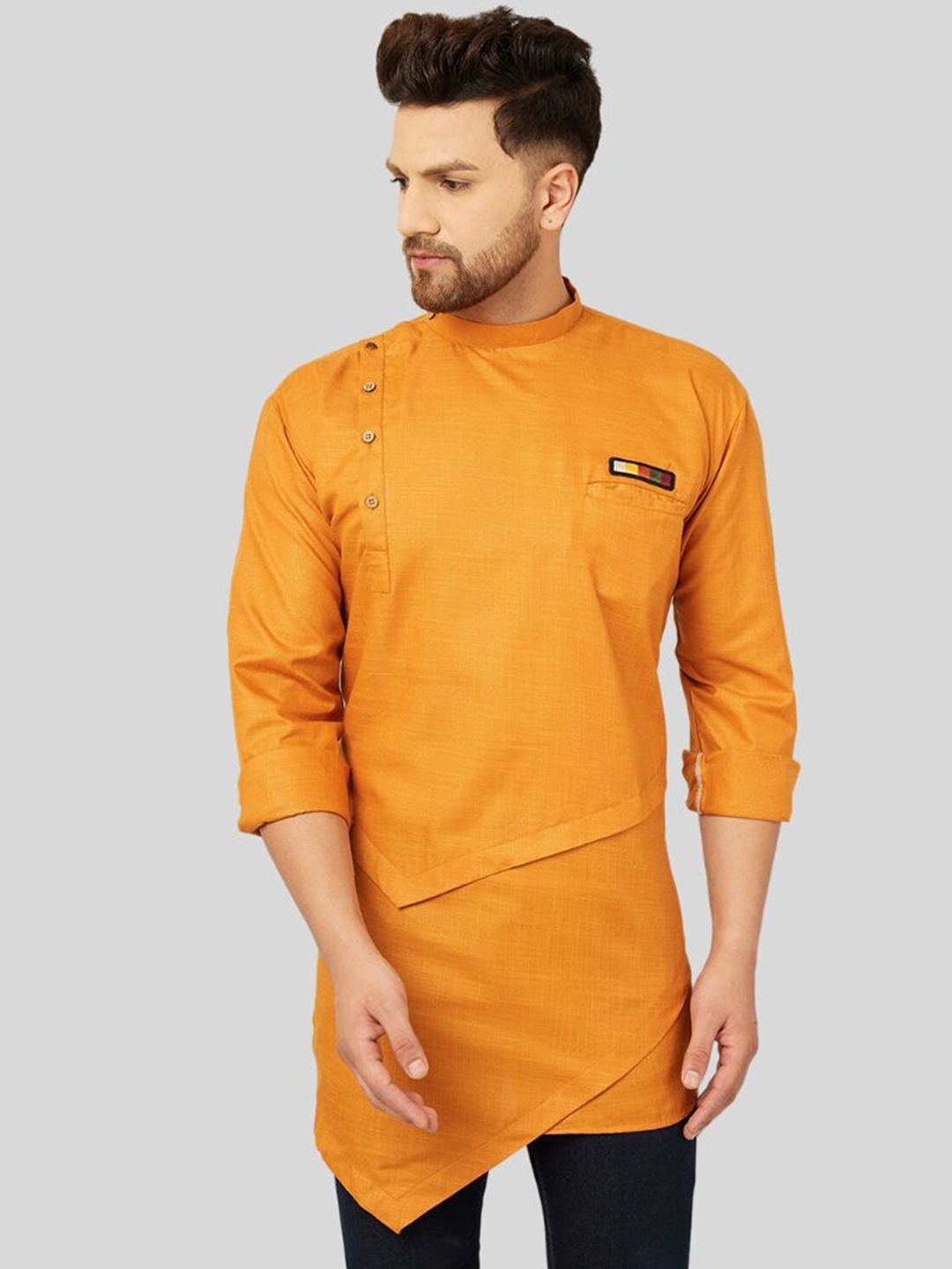 

Ben Martin Mandarin Collar Cotton & Linen Kurta, Mustard