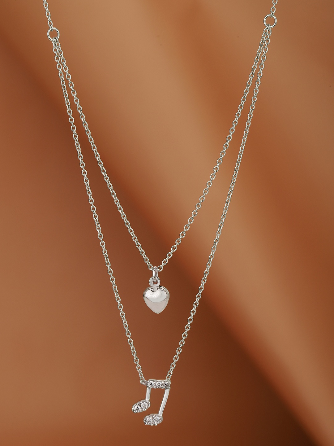 

Carlton London 925 Sterling Silver Zirconia in Rhodium Plated Double Chain Necklace