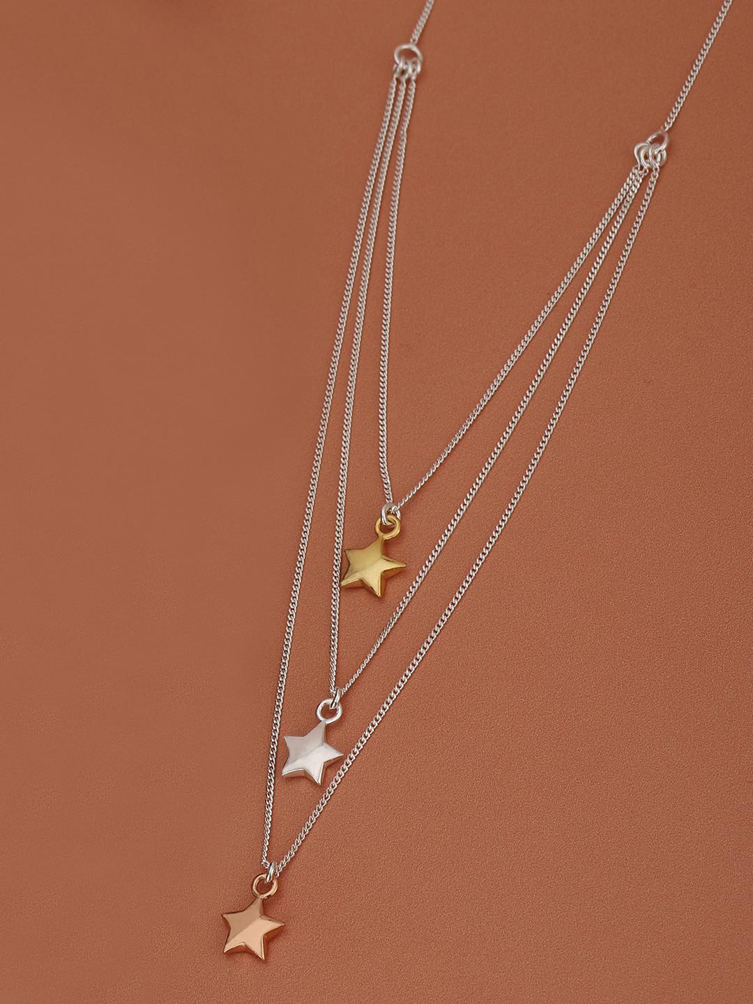 

Carlton London 925 Sterling Silver Rhodium Plated with Star Layered Necklace