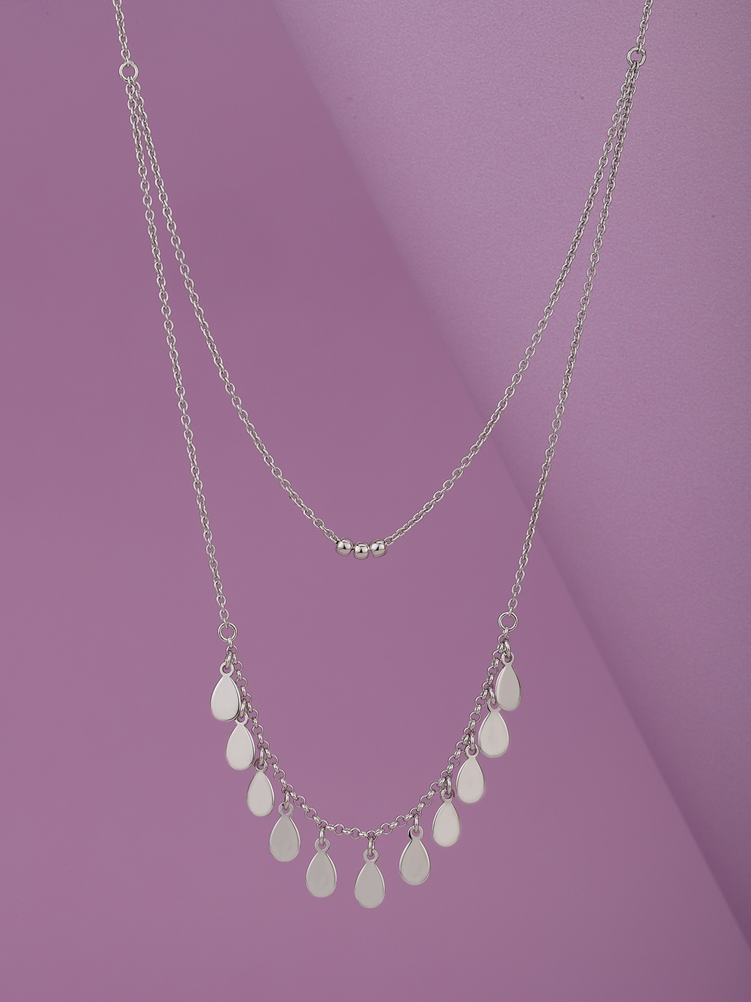 

Carlton London 925 Sterling Silver Rhodium Plated Double Chain Necklace