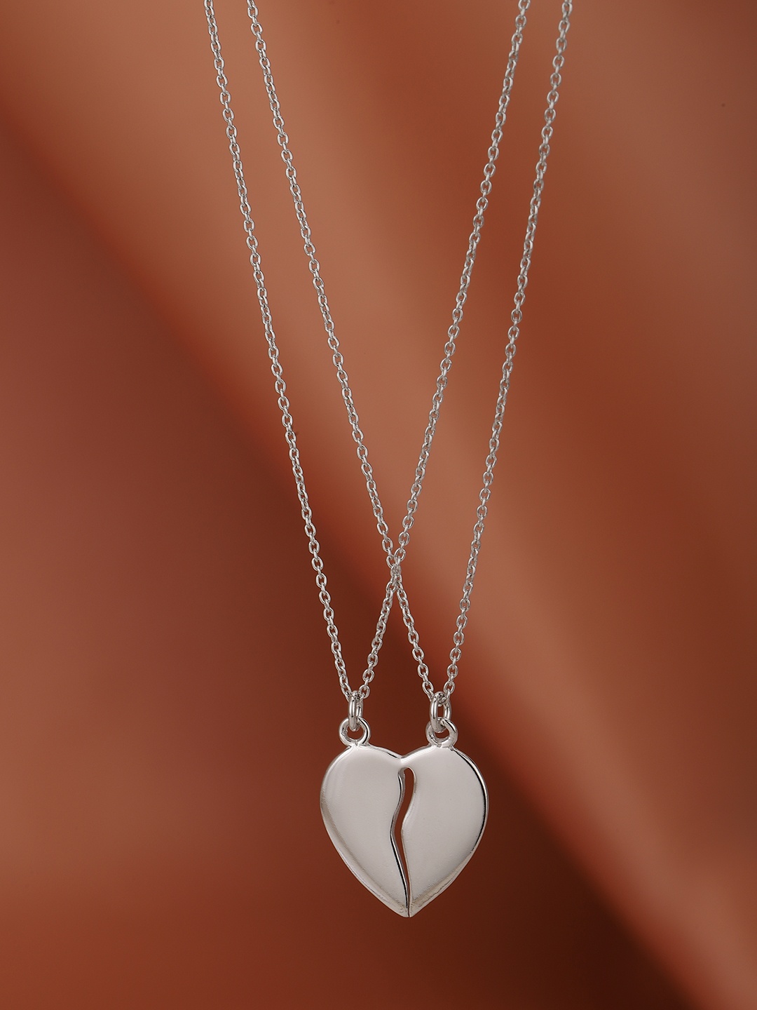 

Carlton London 925 Sterling Silver Broken Heart with Rhodium Plated Double Chain Necklace