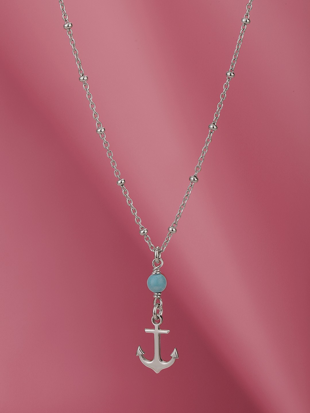 

Carlton London 925 Sterling Silver Anchor with Bead Pendant and chain with Rhodium Plating