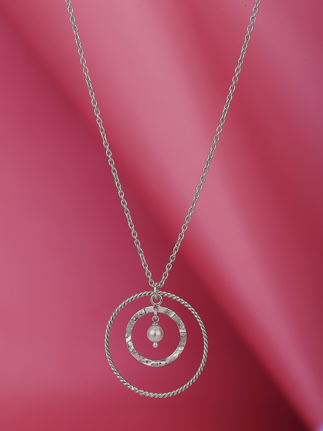 

Carlton London 925 Sterling Silver Geometric & Pearl Pendant & Chain with Rhodium Plating