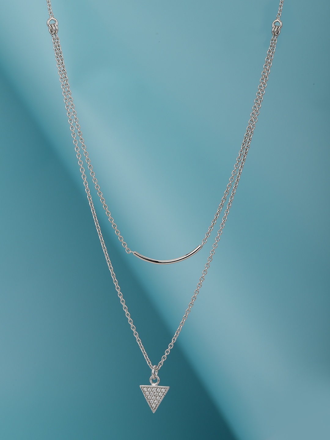 

Carlton London 925 Sterling Silver Rhodium Plated Zirconia Double Chain Necklace