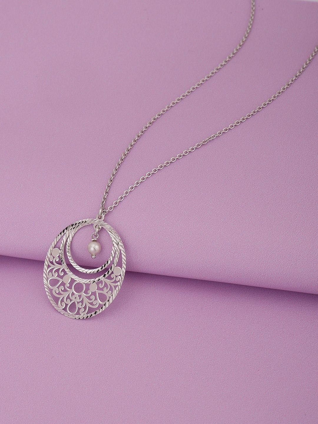 

Carlton London 925 Sterling Silver Oval with Pearl Pendant & Chain with Rhodium Plating