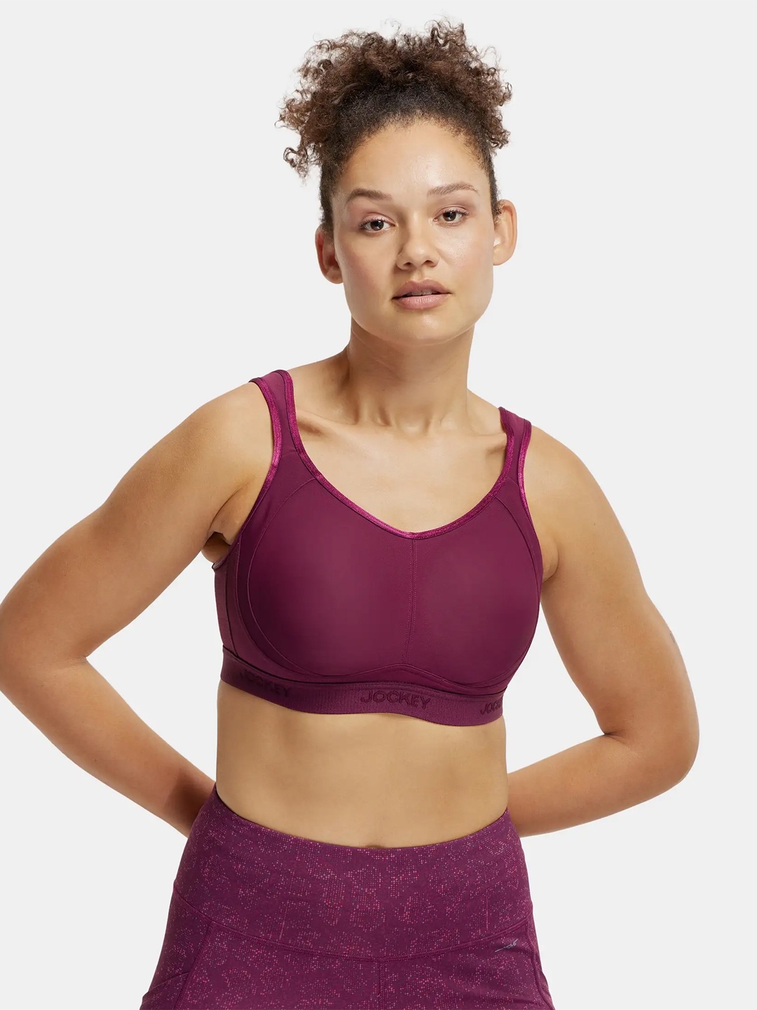 

Jockey Wirefree Non Padded Microfiber Full Coverage Sports Bra with StayDry Treatment-MI11, Burgundy