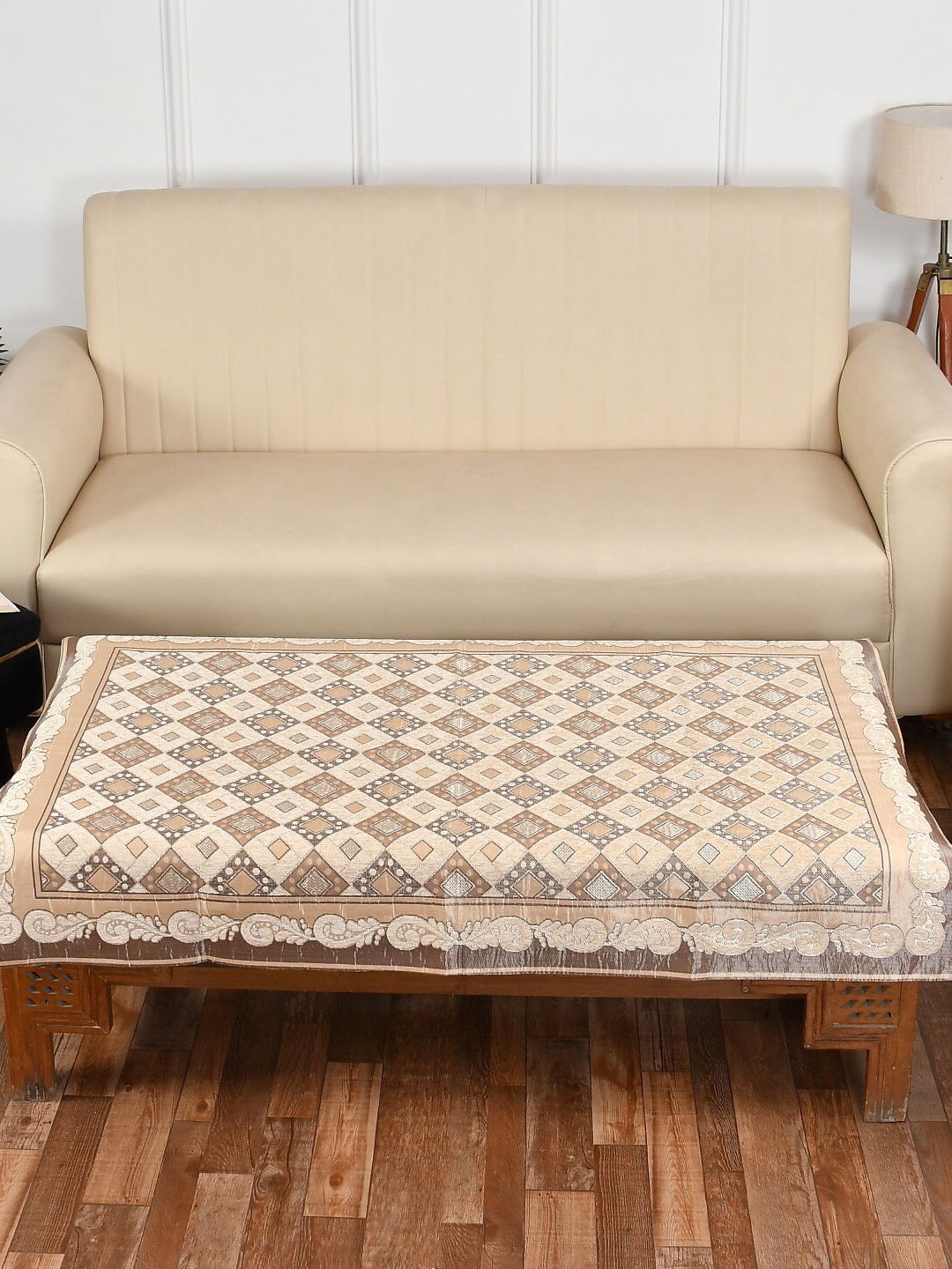 

MULTITEX Beige Embroidered 4-Seater Center Table Cover