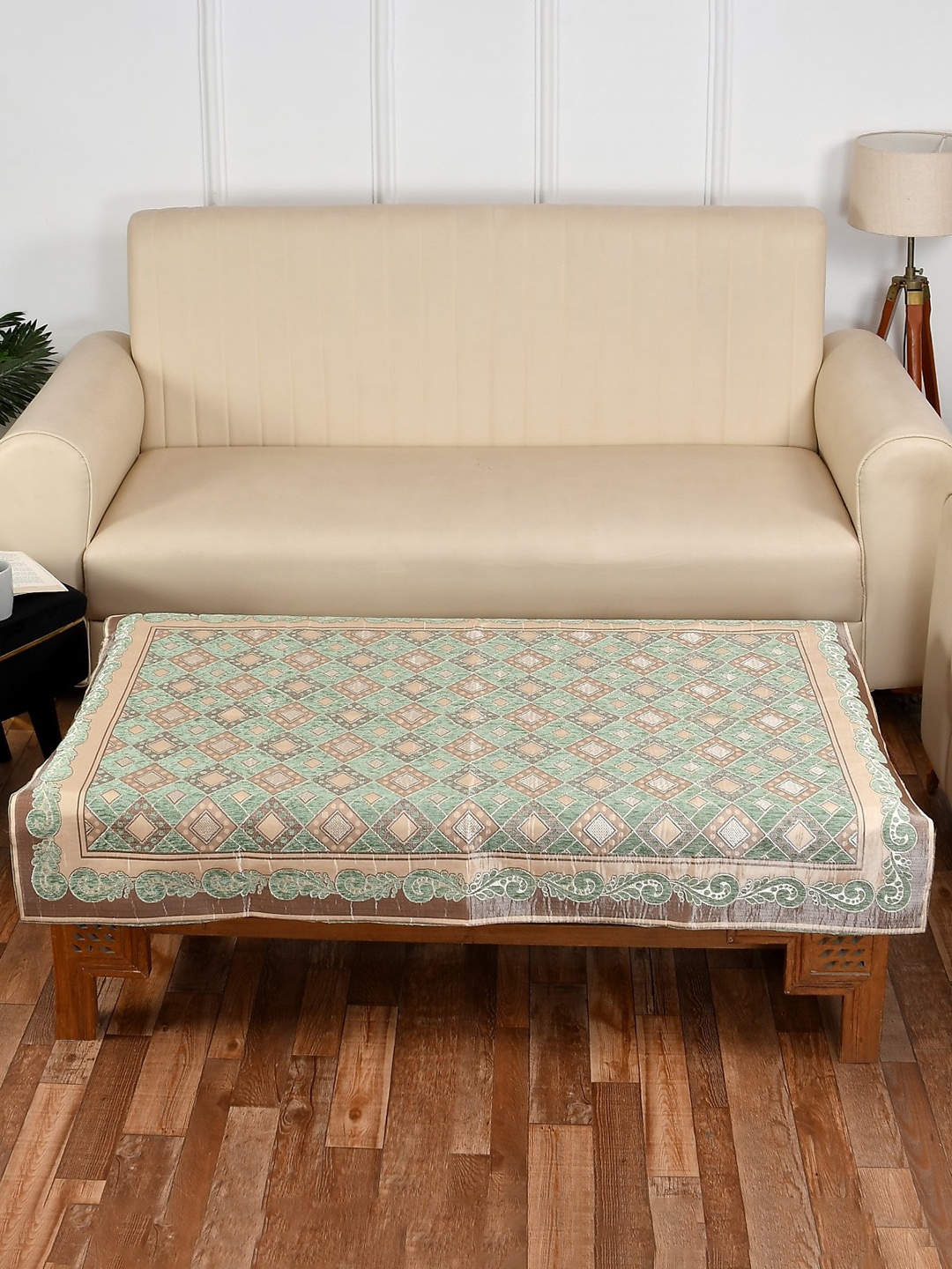 

MULTITEX Green & Brown Embroidered 4-Seater Center Table Cover