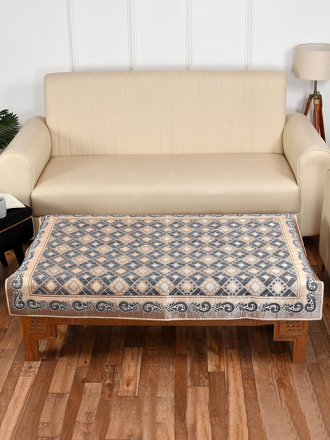 

MULTITEX Beige & Grey Embroidered 4-Seater Table Cover