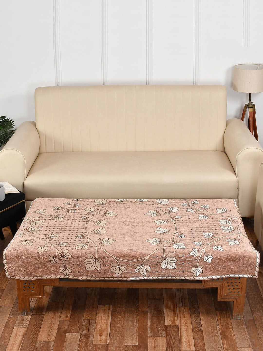 

MULTITEX Peach-Coloured Embroidered 4-Seater Center Table Cover