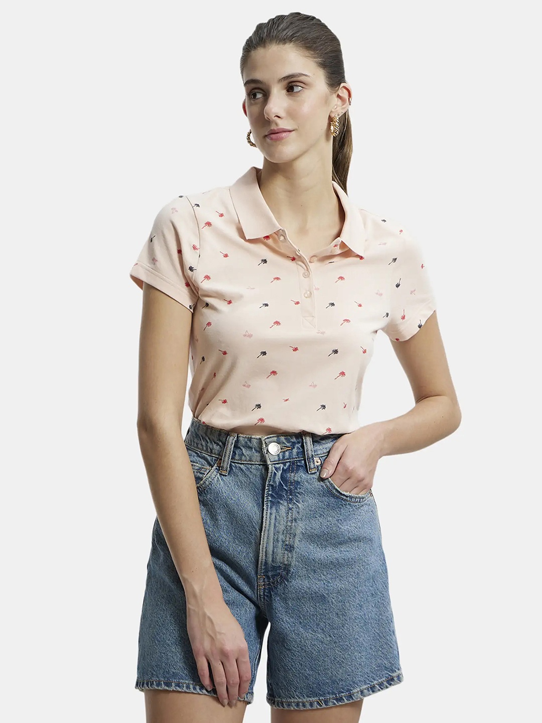 

Jockey Printed Polo Collar T-shirt, Pink