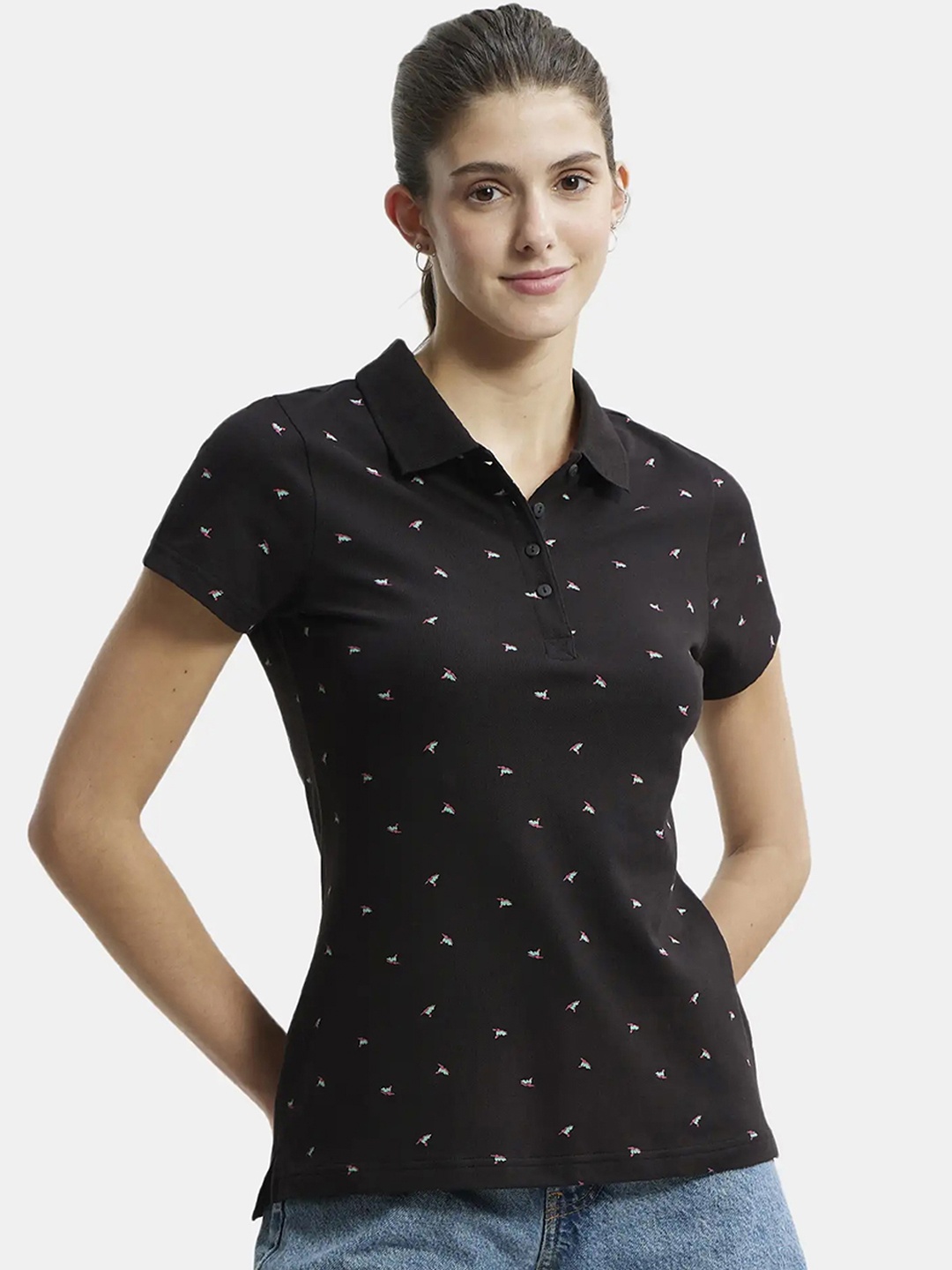 

Jockey Printed Super Combed Cotton Pique Fabric Regular Fit Polo Tshirt-UL34, Navy blue