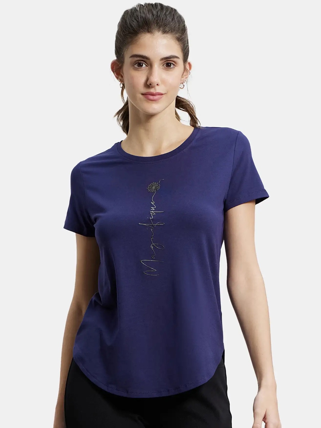 

Jockey Micro Modal Fiber Stretch Relaxed Fit Printed T-shirt-IW31, Navy blue