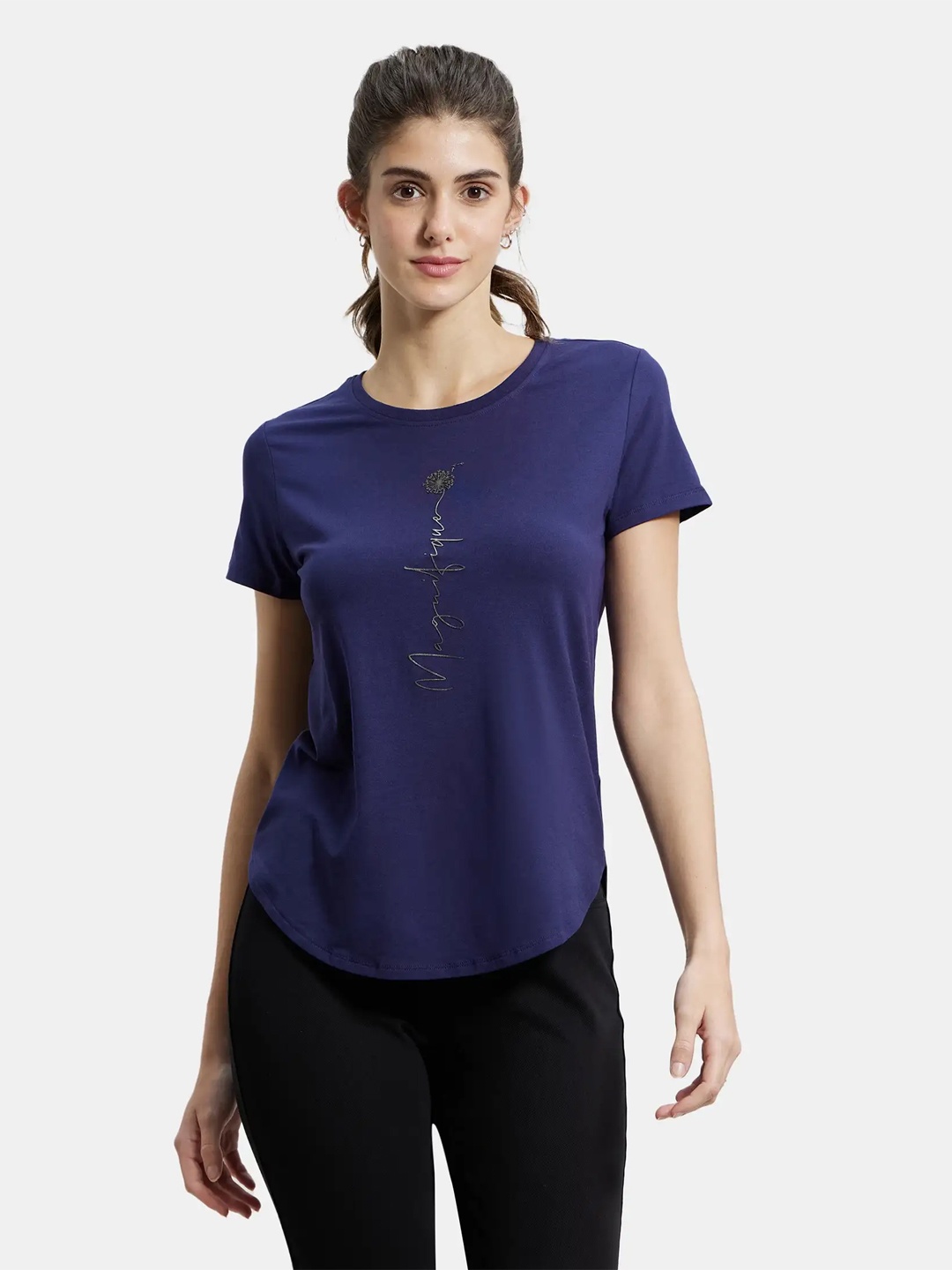 

Jockey Micro Modal Fiber Stretch Relaxed Fit Printed T-shirt-IW31, Navy blue