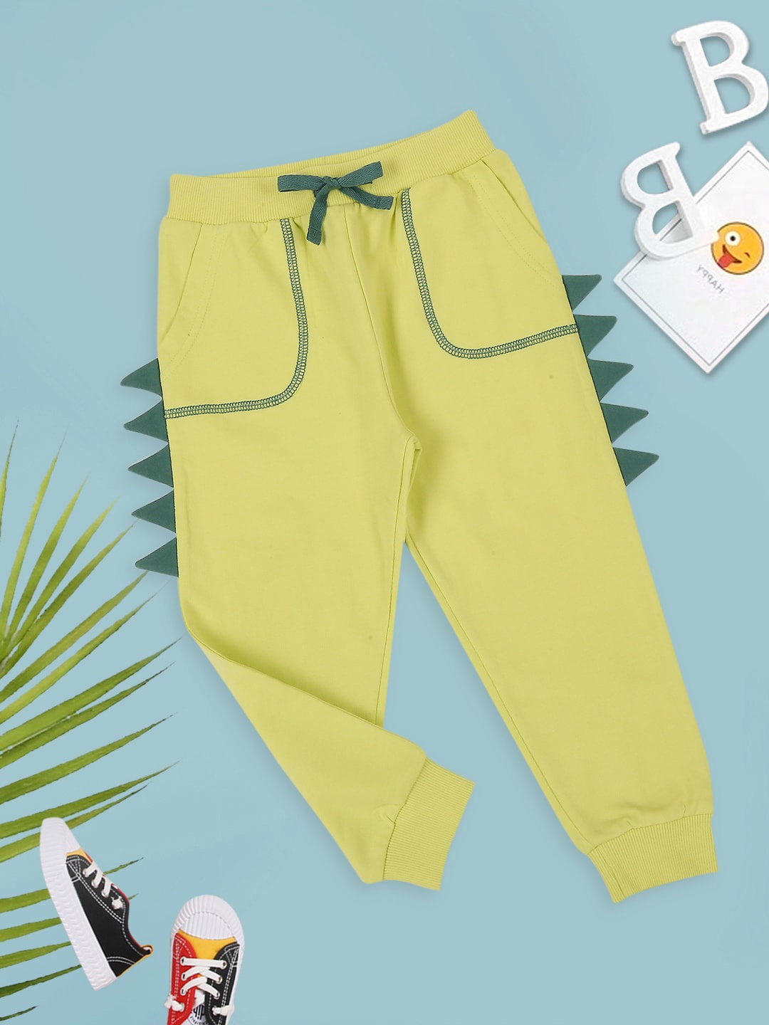 

MeeMee Boys Mid-Rise Cotton Joggers, Lime green