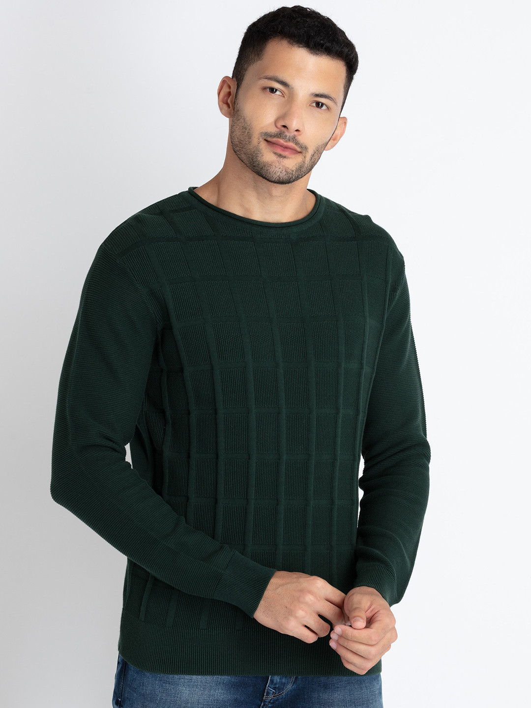

Status Quo Self Design Round Neck Pullover Cotton Sweatshirts, Olive
