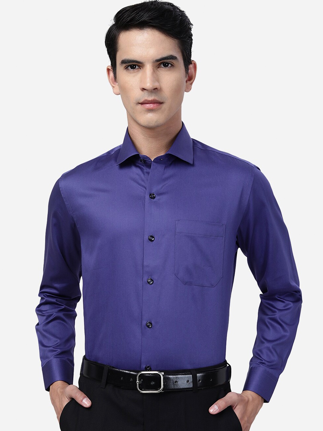 

Greenfibre Slim Fit Spread Collar Cotton Formal Shirt, Blue