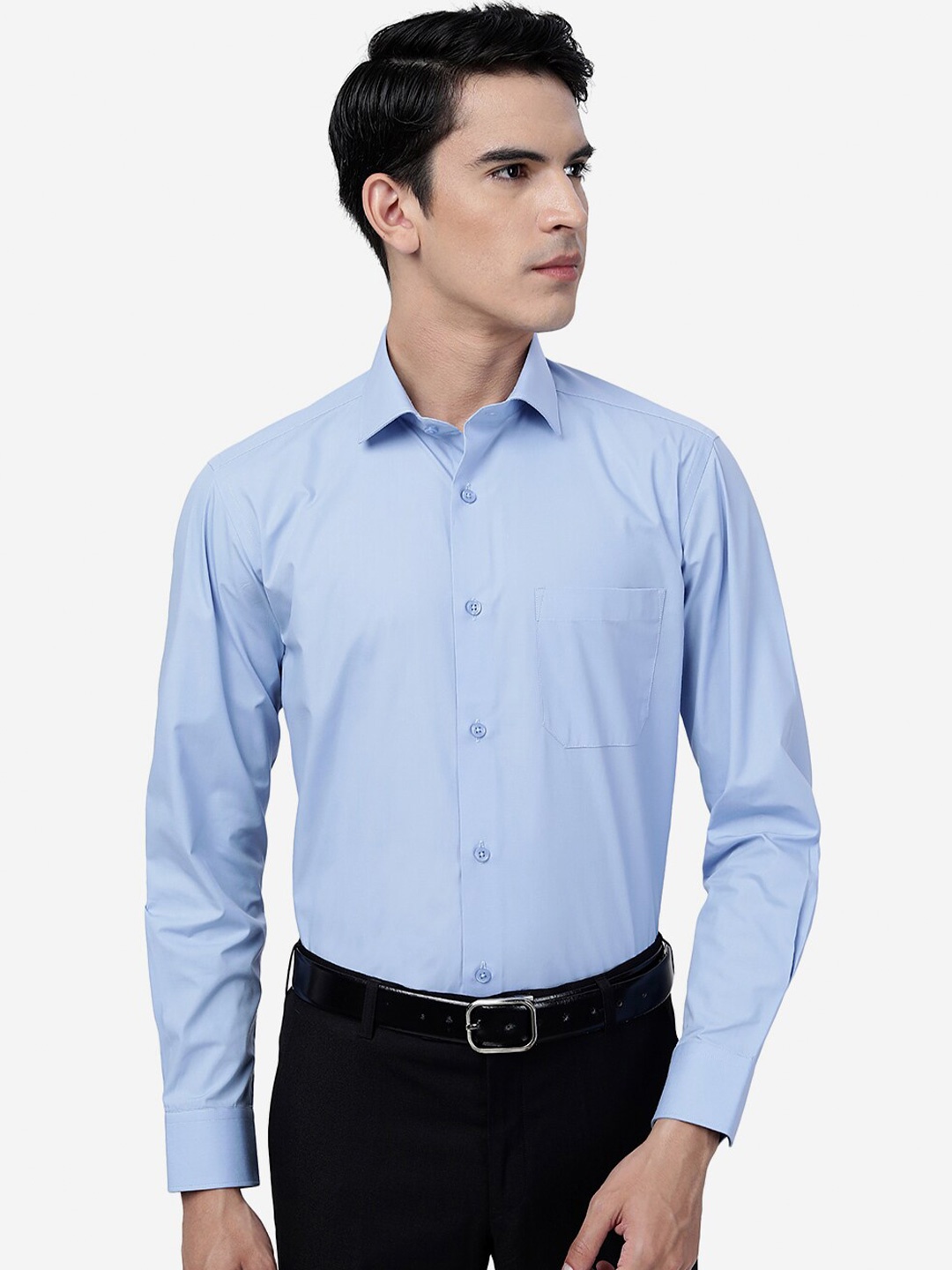 

Greenfibre Slim Fit Spread Collar Cotton Formal Shirt, Blue