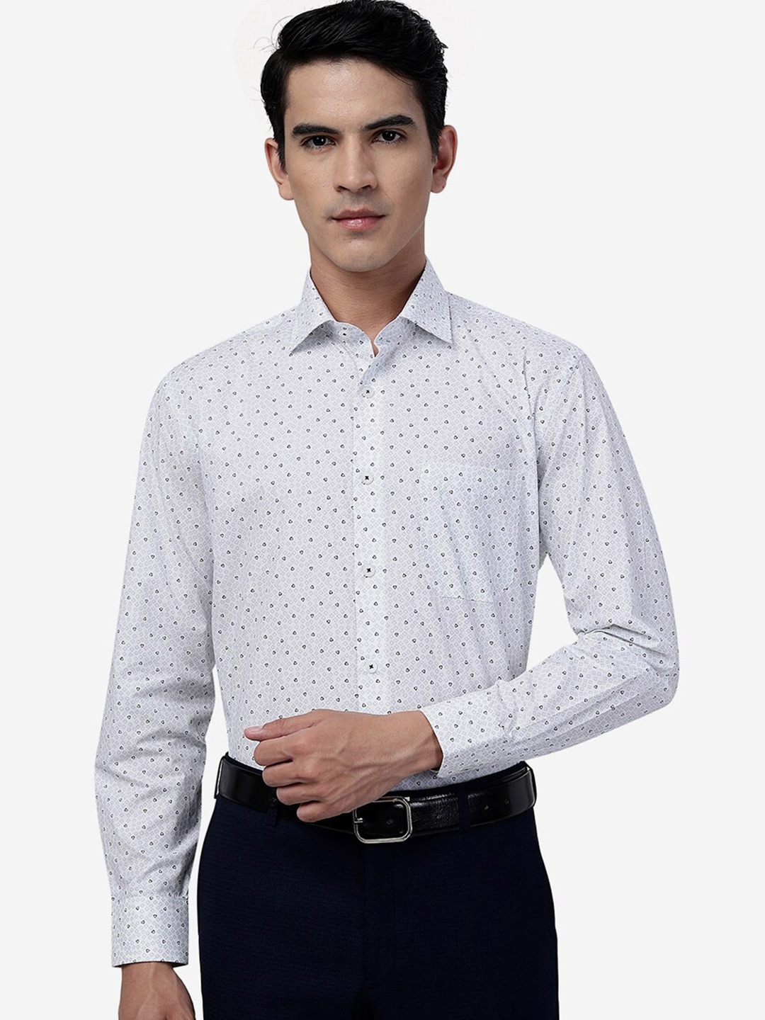 

JADE BLUE Micro Ditsy Printed Cotton Formal Shirt, White