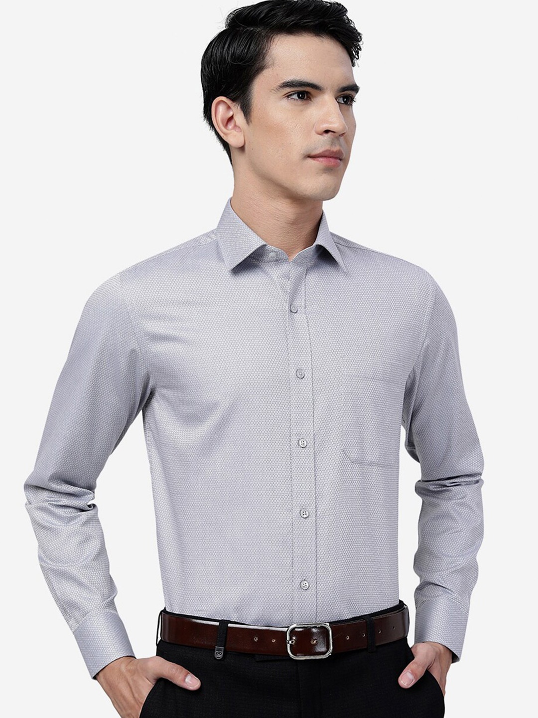 

JADE BLUE Micro Ditsy Printed Cotton Slim Fit Formal Shirt, Grey