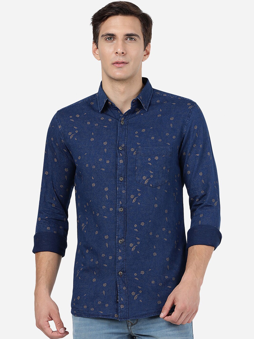 

JADE BLUE Floral Printed Slim Fit Opaque Cotton Casual Shirt