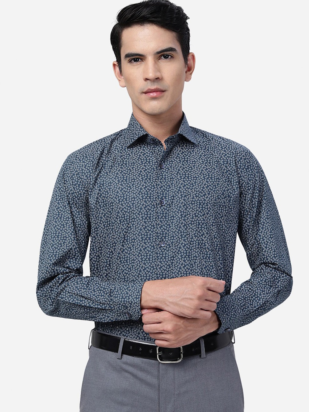 

JADE BLUE Micro Ditsy Printed Cotton Formal Shirt, Grey