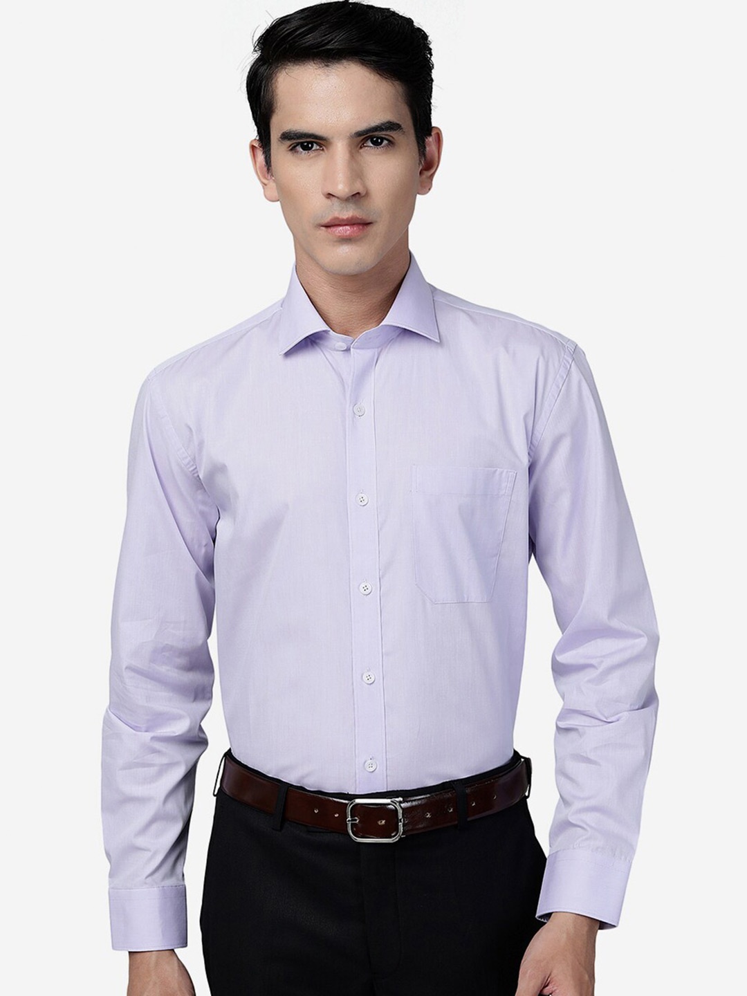 

JADE BLUE Spread Collar Opaque Cotton Formal Shirt, Purple