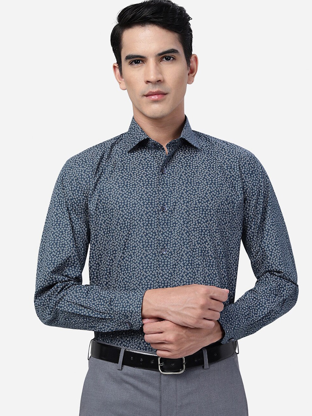 

JADE BLUE Geometric Printed Opaque Cotton Formal Shirt, Grey
