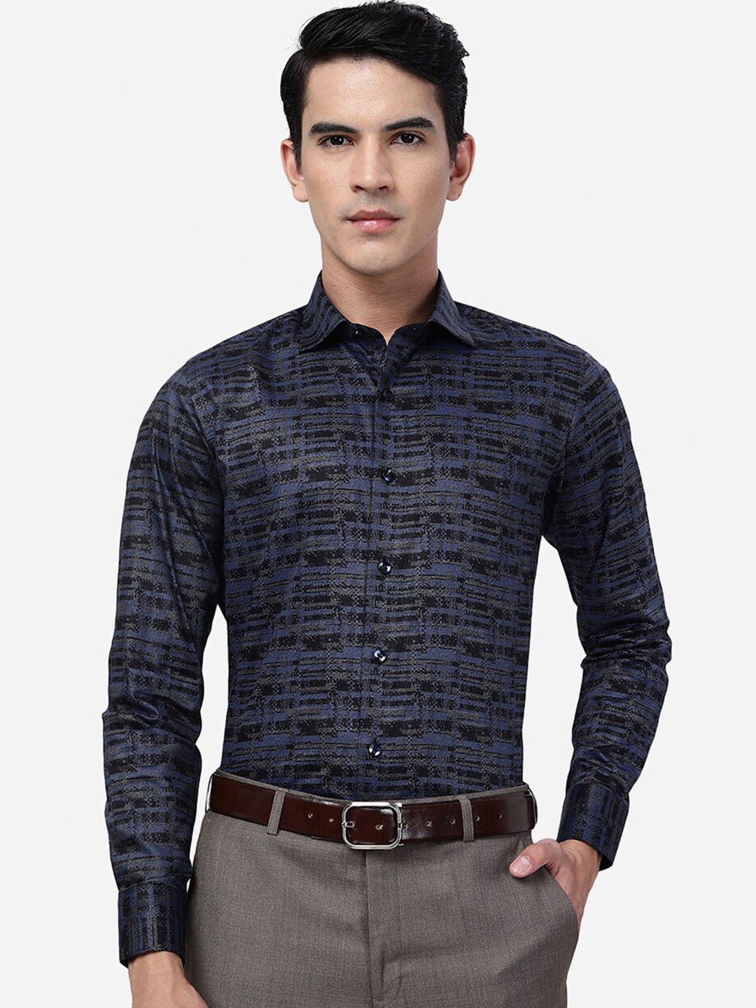 

JB STUDIO Slim Fit Abstract Printed Cotton Formal Shirt, Blue