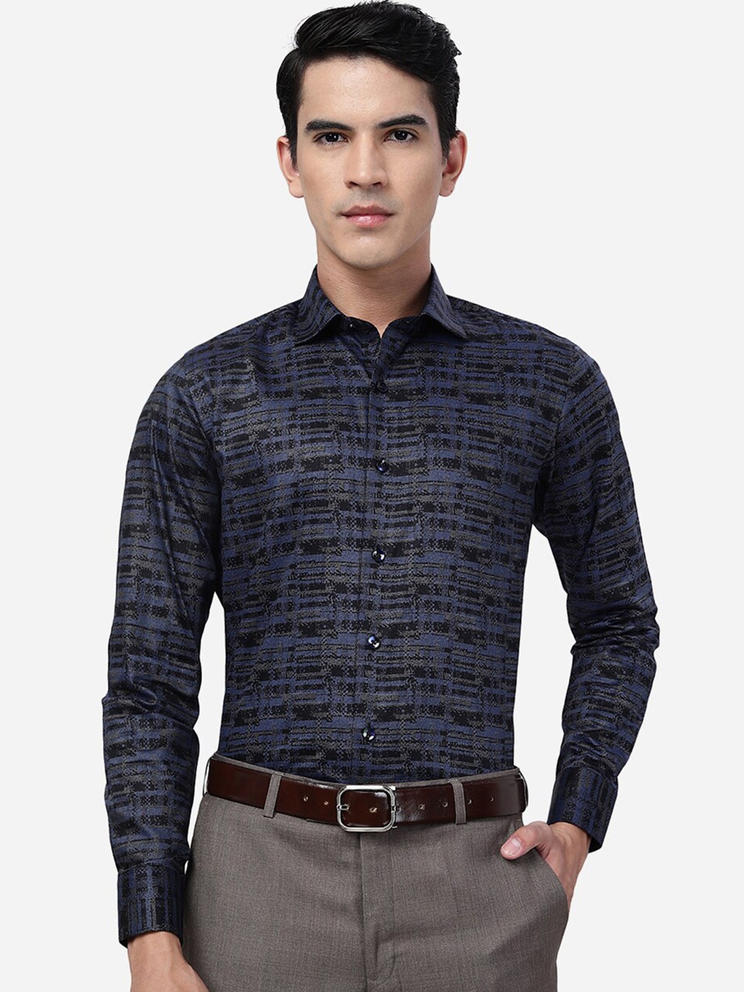 

JB STUDIO Slim Fit Abstract Printed Cotton Formal Shirt, Blue