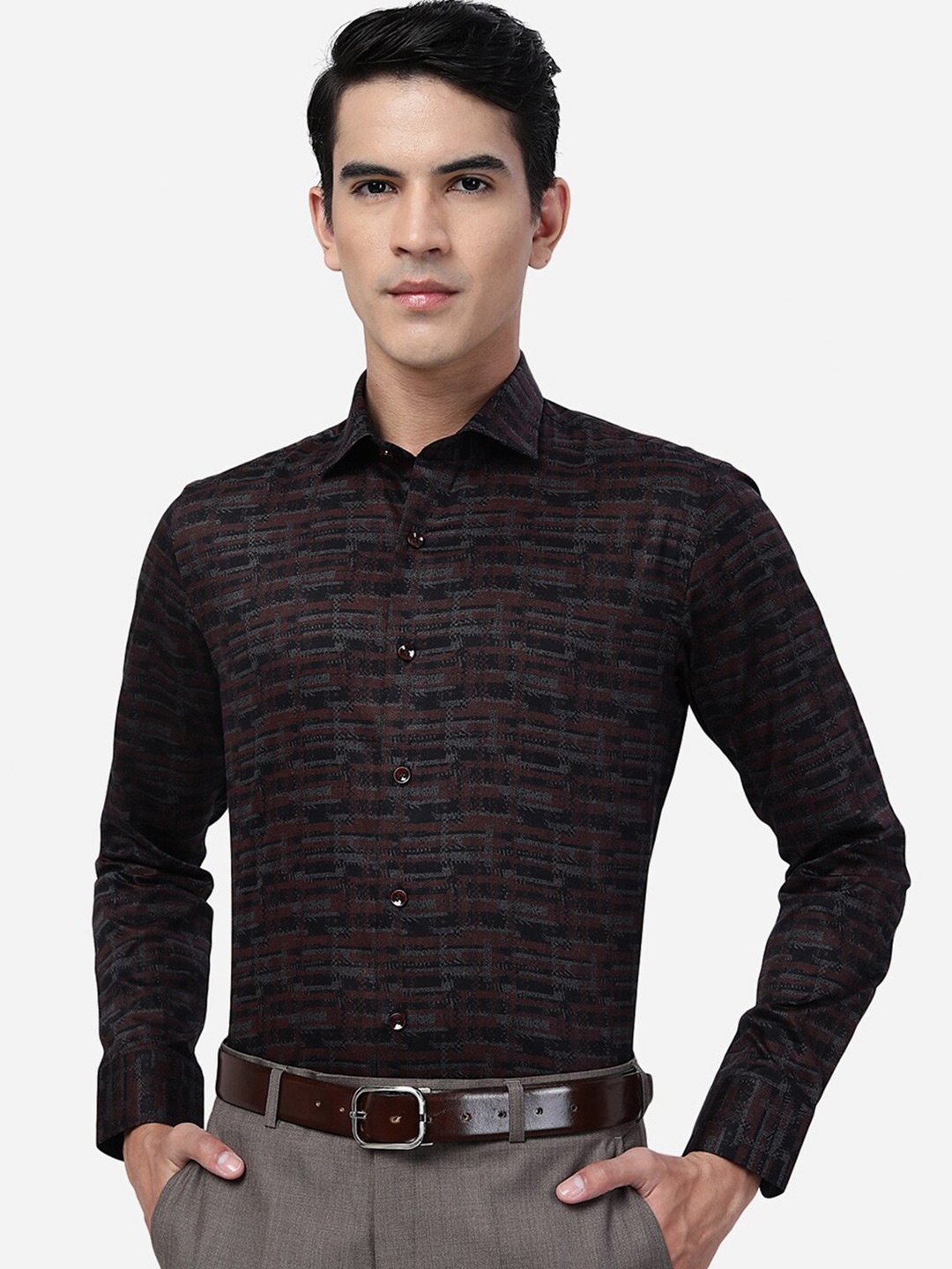 

JB STUDIO Slim Fit Abstract Printed Cotton Formal Shirt, Maroon