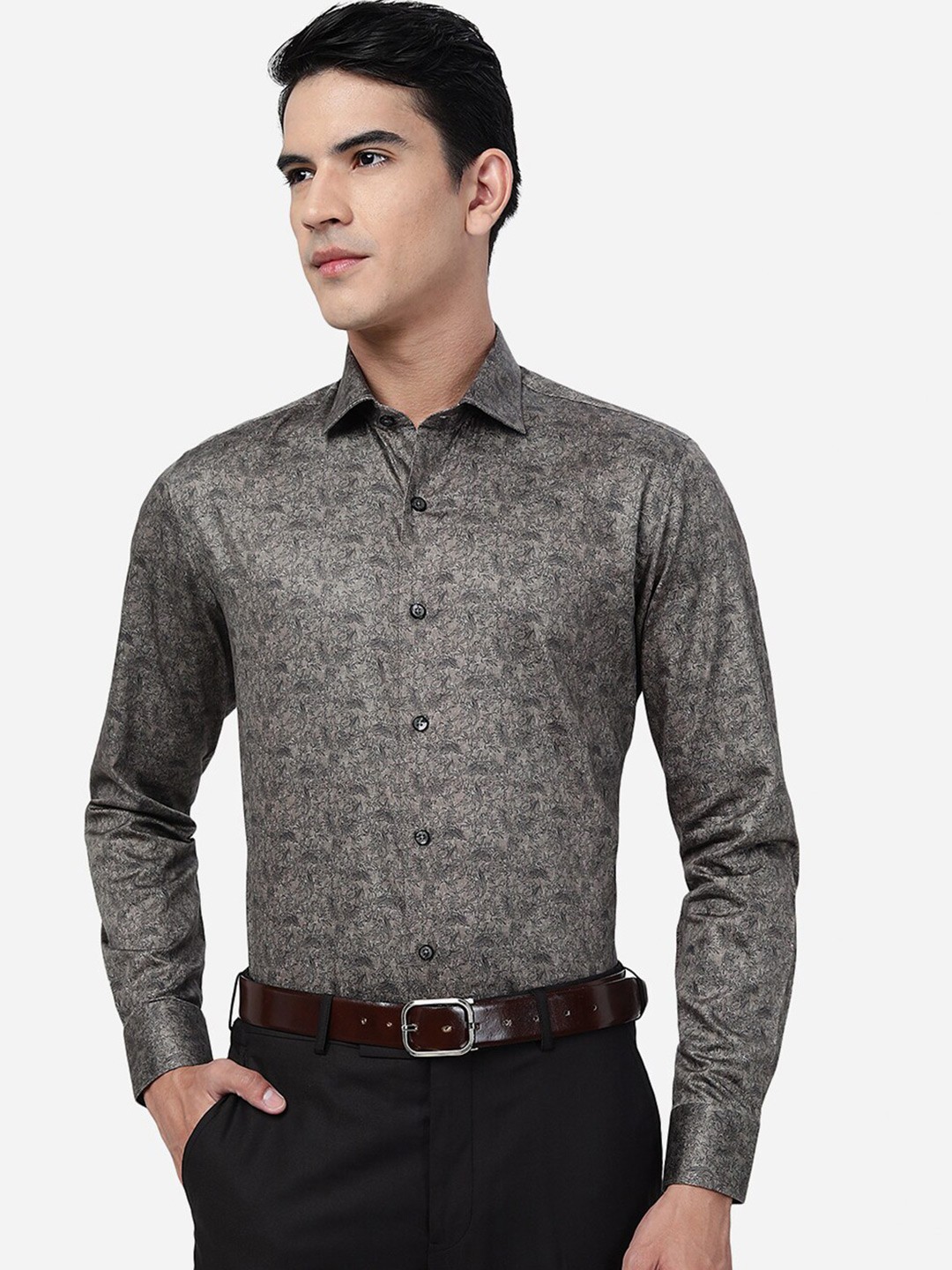 

JB STUDIO Floral Printed Cotton Slim Fit Formal Shirt, Grey