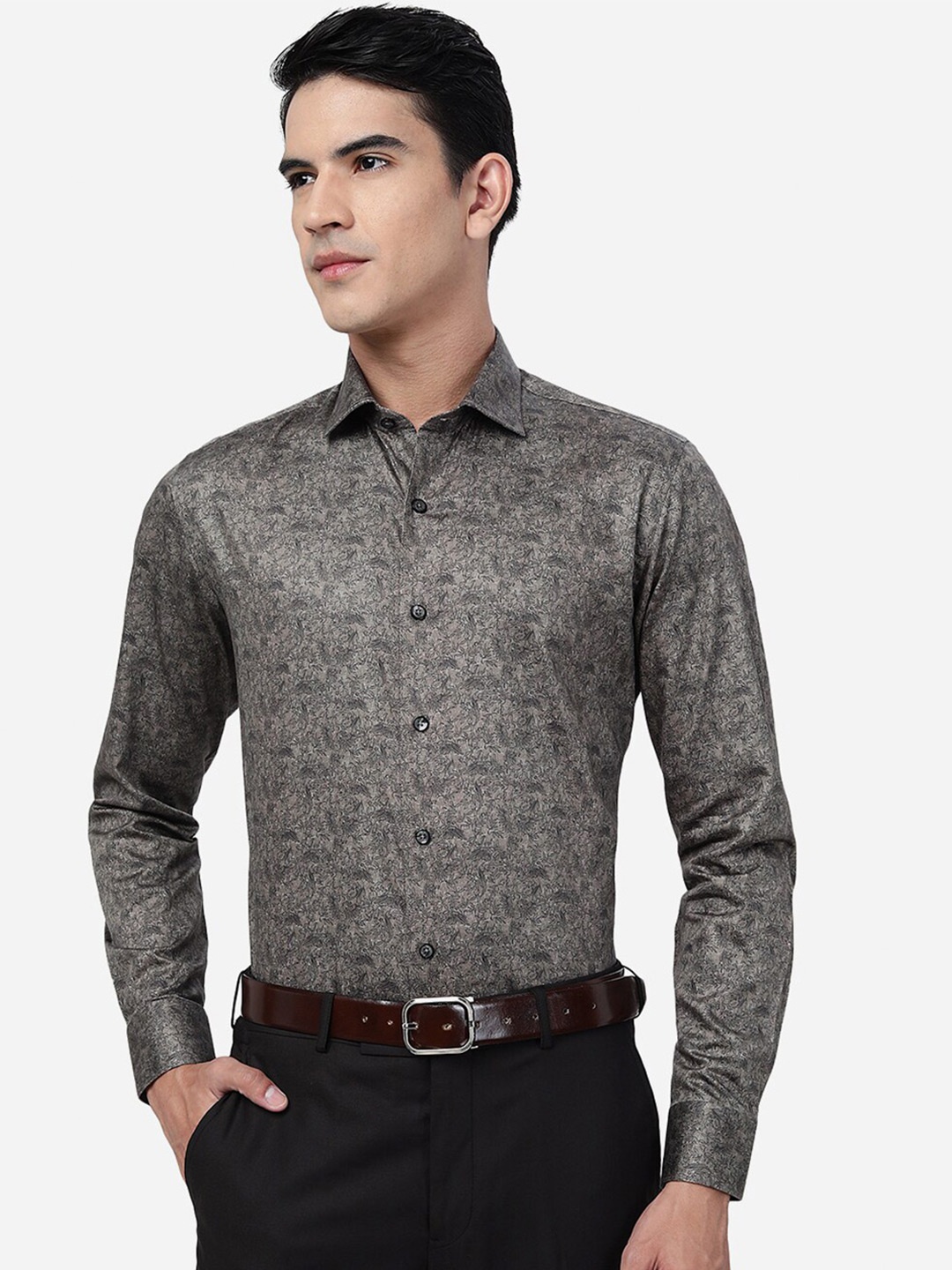 

JB STUDIO Floral Printed Cotton Slim Fit Formal Shirt, Grey