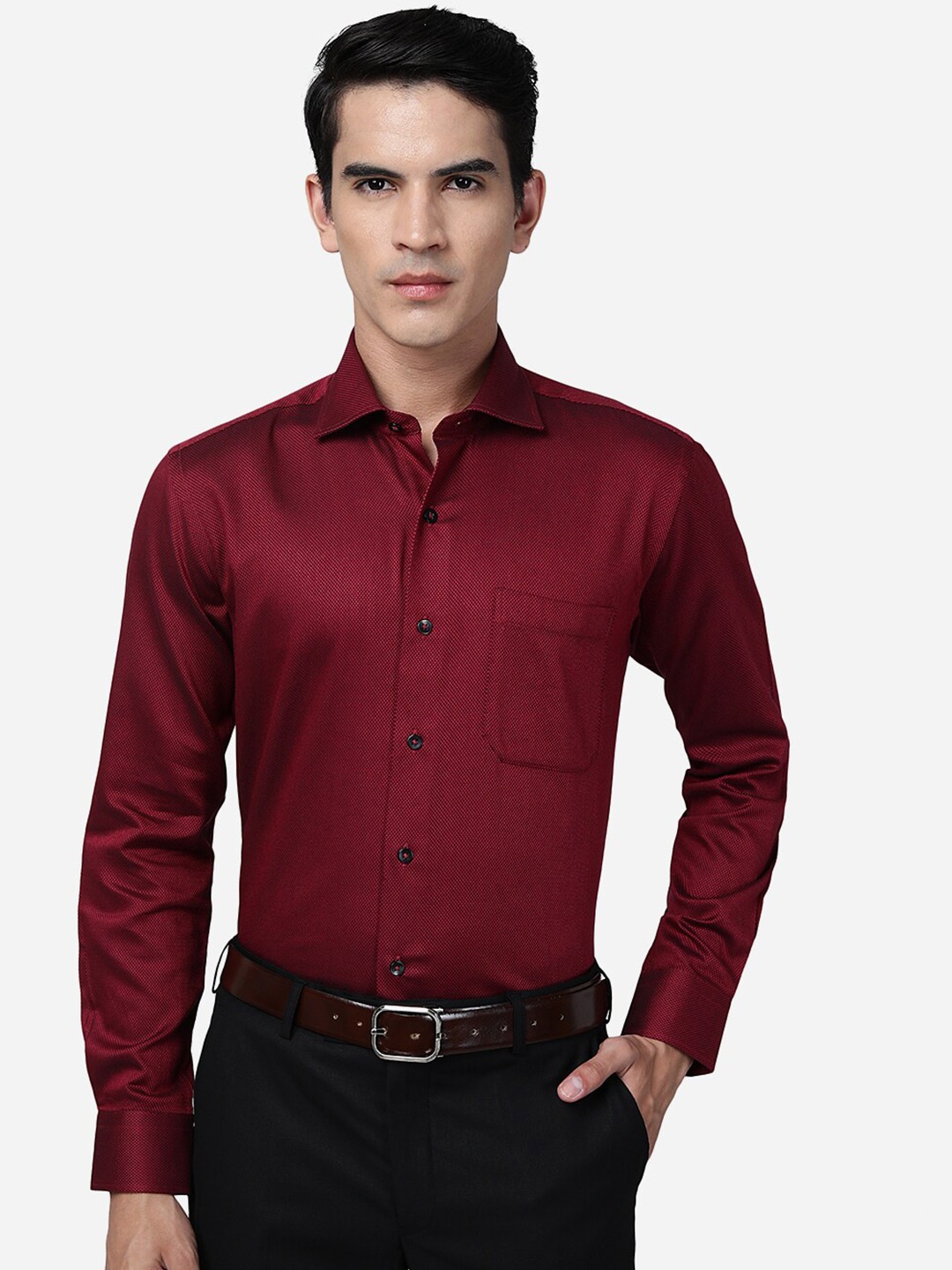 

METAL Slim Fit Cotton Formal Shirt, Red