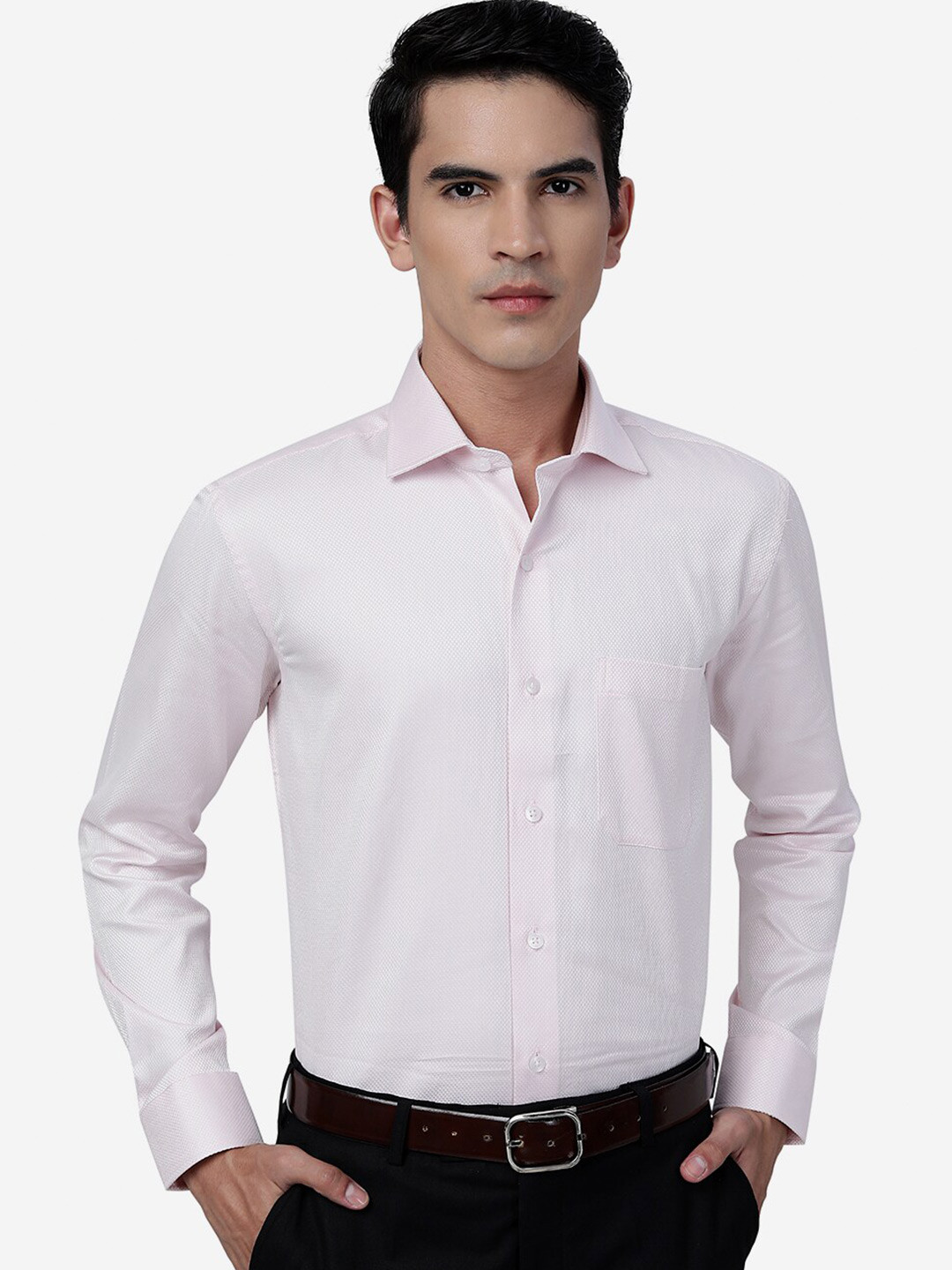 

METAL Self Design Slim Fit Cotton Formal Shirt, White